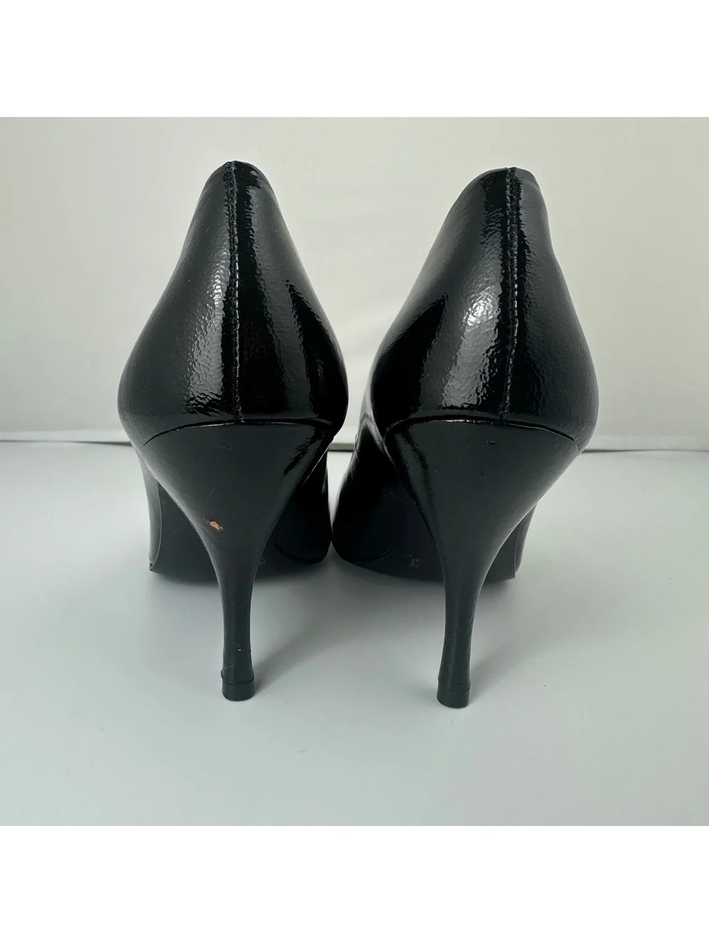 BCBGirls Black Patent Leather Peep Toe Stiletto Pumps – Classic Dress Heels 7